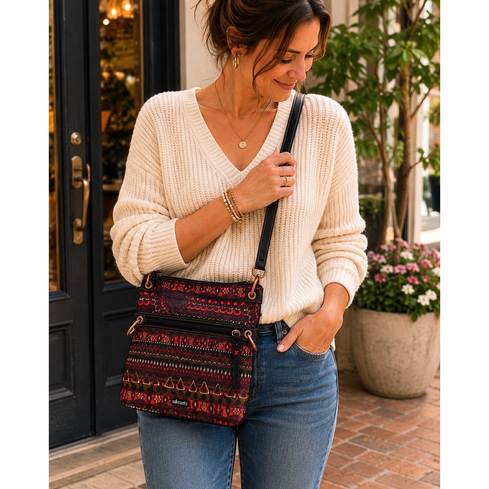 Sakroots Coated Canvas Tribal Print Crossbody Bag Multi-Color Geometric Boho